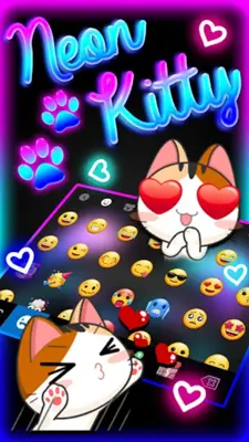 Cute Black Neon Kitty Keyboard android App screenshot 2