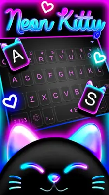 Cute Black Neon Kitty Keyboard android App screenshot 3